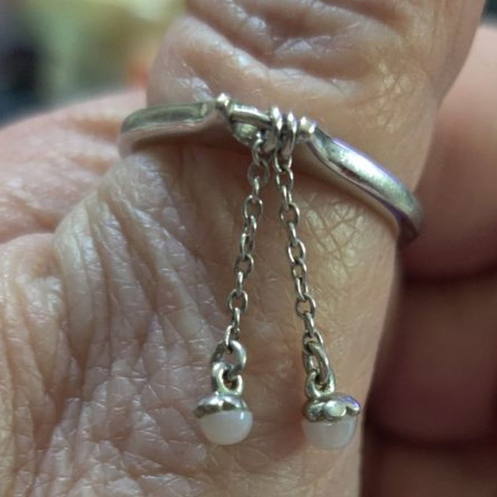 Sterling Silver Genuine Pink Opal Dangle Ring
